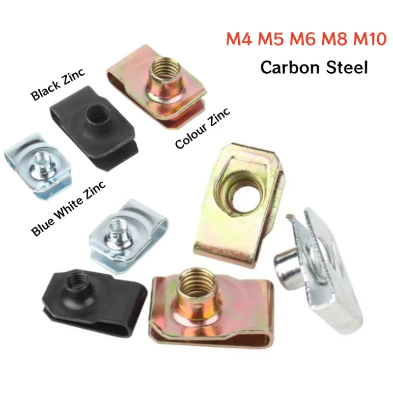 M4 M5 M6 M8 M10 Carbon Steel U Type Clips with Thread Reed Nut Leaf Spring Nuts Q312B for Car Motorcycle