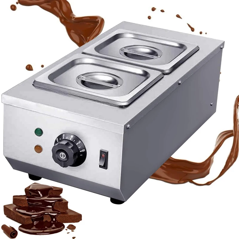 

Electric Chocolate Tempering Machine 2 Tanks Cheese Melting Machine Heater Commercial Double Pot Fountain Melter Pan Warmer 220v