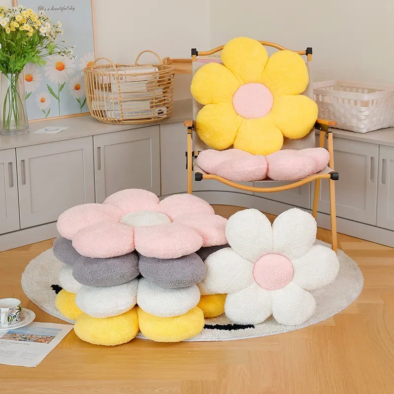 Nordic Style Daisy Plush Plant Pillow Lifelike Sunflower Seat Cushion Yellow Pink Beige Chair Flower Pillow Room Decoration