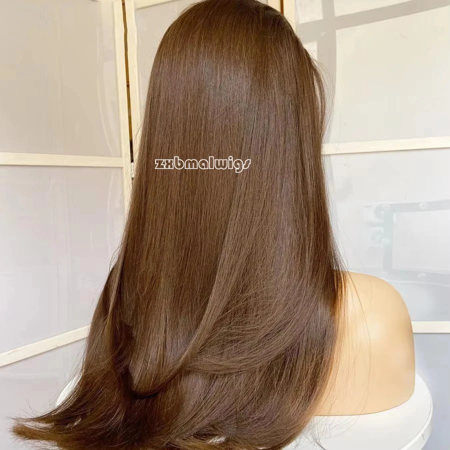 MXWIGS Long Brown Straight Hair Synthetic 13X4 Lace Front Wig For Women  Cosplay Long Glueless Preplucked Heat Resistant Fiber