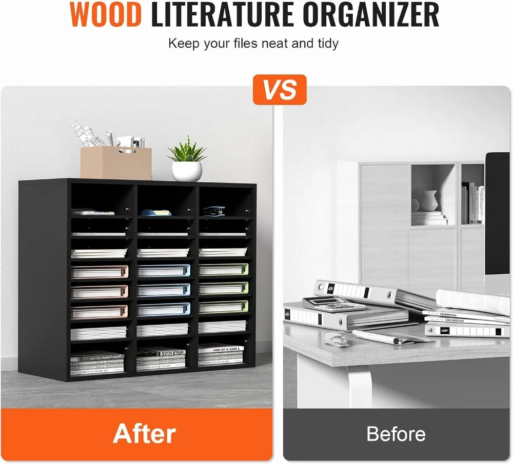 Organizer per letteratura in legno a 24 scomparti con ripiani regolabili, 29x12x24,4 pollici per ufficio, casa, aula