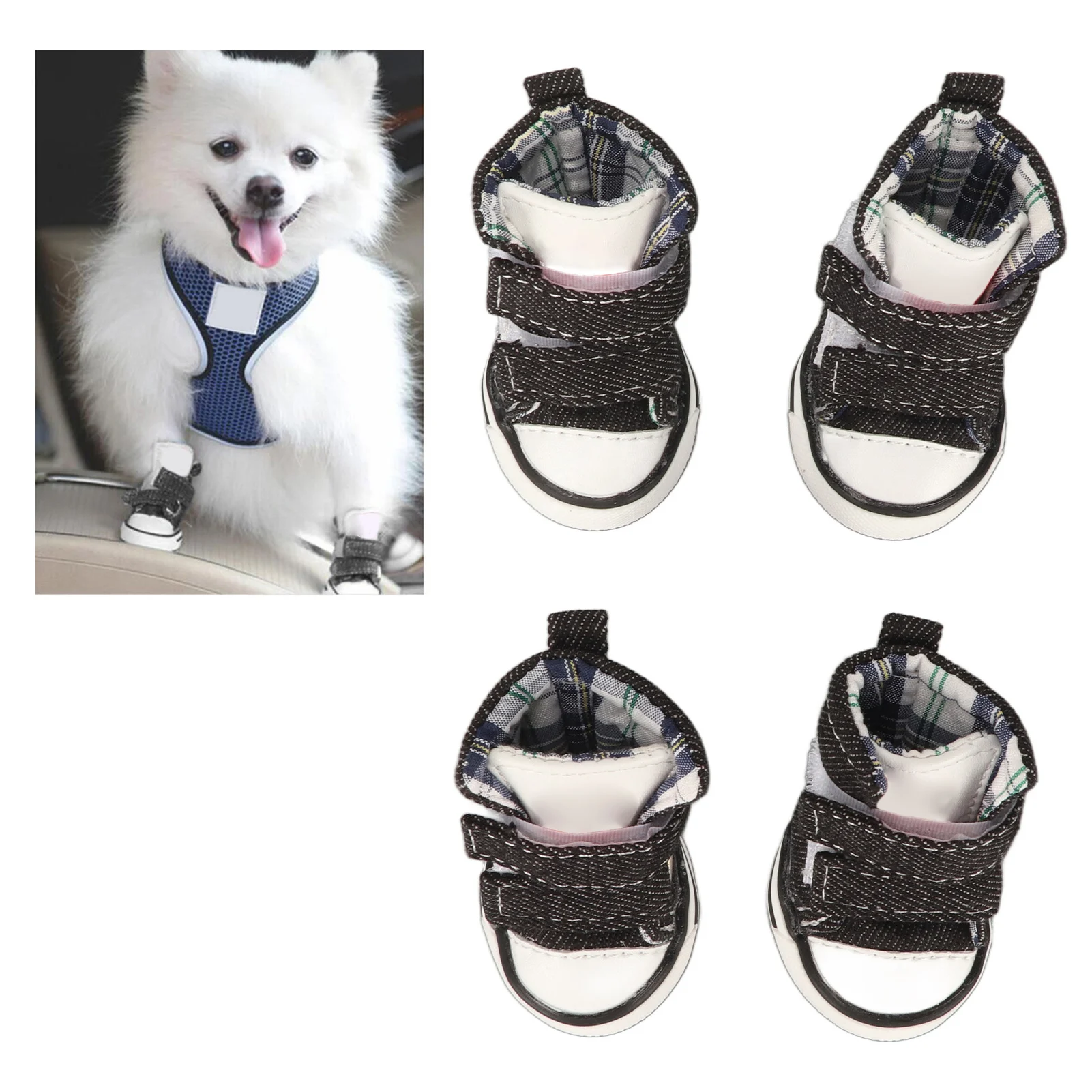 4pcs Dog Shoes Non-Slip Anti-Drop Tether Denim Canvas Shoes Small Dog Cat General Outdoor Breathable Dog Shoes Pet Supplies