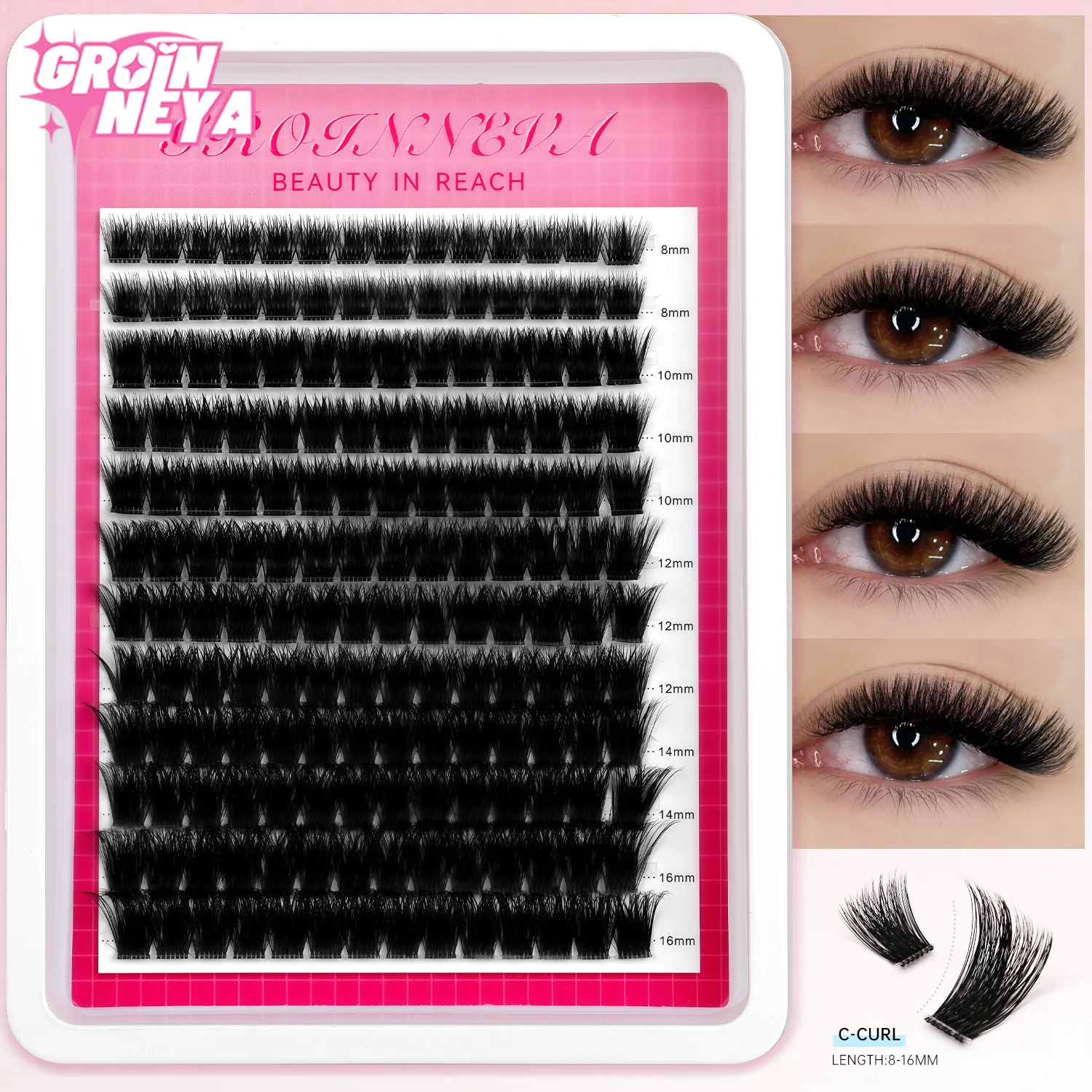 GROINNEYA Lash Clusters Lash Extension Kit Eyelash Extension Kit Mink False eyelashes Look Fluffy Eye Lashes Makeup