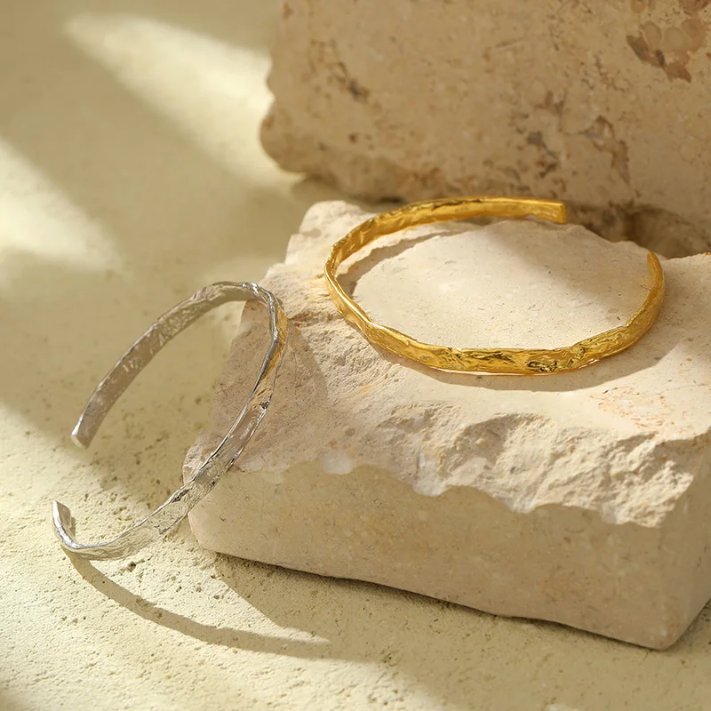 

S925 Sterling Silver Irregular Hammered Texture Bracelet for Women, European and American Fashion, Simple, Retro, High-End, Personalized Bracelet