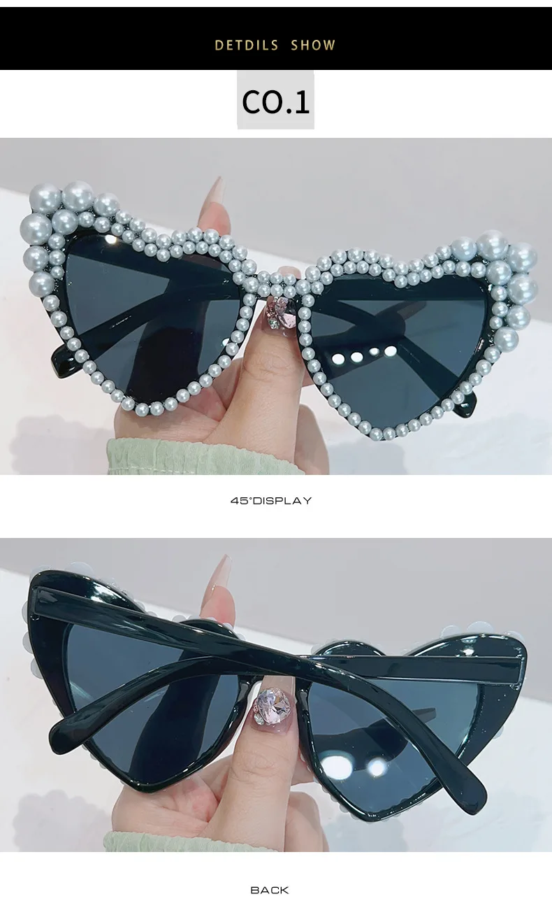 Luxus Perle Herz Sonnenbrille Frauen Schöne Party Hochzeit Damen UV400 Sonnenschutz Brautjungfer Bräute Gläser – Detail 6