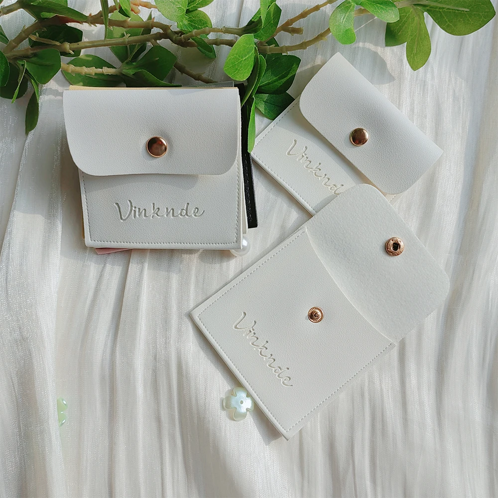 Fashion Jewelry Packaging Bags Custom Logo Necklace Ring Earring Bag Snap Button Envelope Flip Leather PU Wedding Gift Pouches