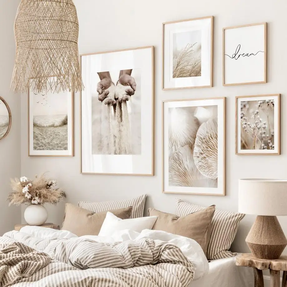 Grains Of Sand Bird Beach Reed Mushroom Beige Nature Nordic Poster Wall Art Print Canvas Painting Decor Pictures For Living R