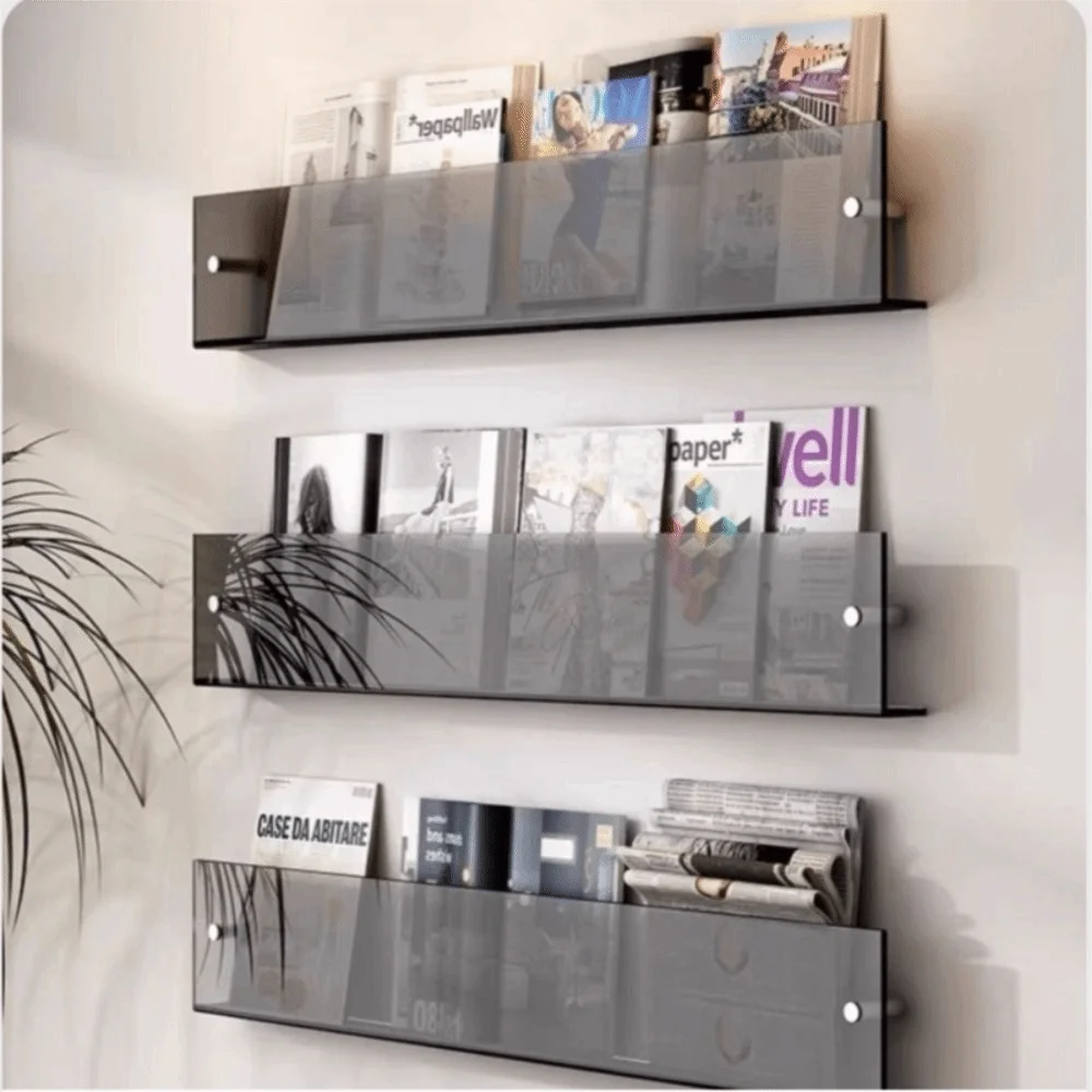 

Acrylic Magazine Rack Wall Mount Literature Organizer Floating Bookshelves Italian Brochure Holder Pamphlet Stand Records