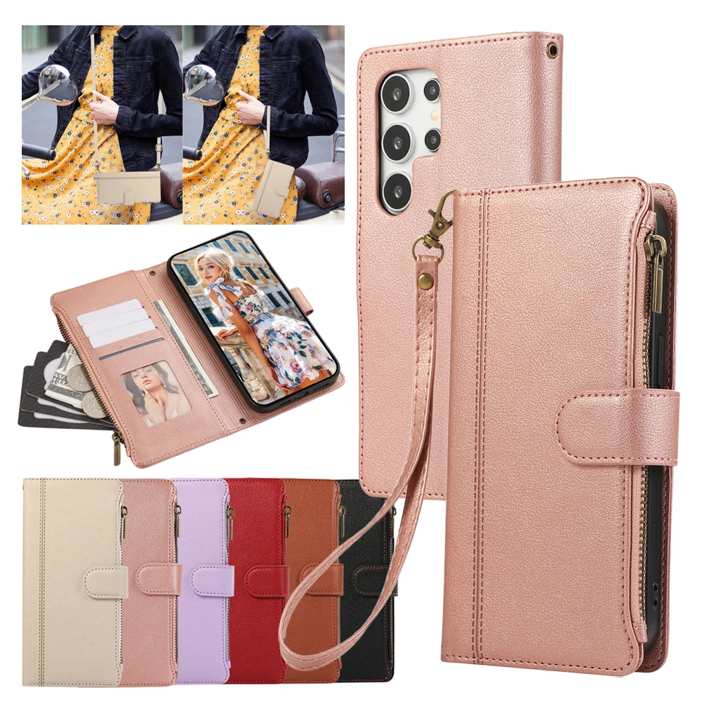 

Кожаный чехол для телефона Samsung Galaxy S25Edge S25 Ultra S24 Plus 23 FE S22, чехол-кошелек с подставкой, чехол для телефона с карманом для наличных денег