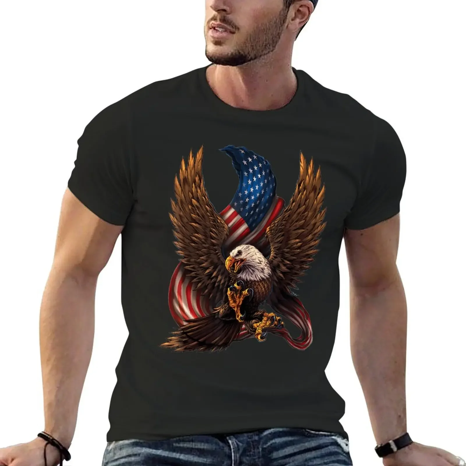 Patriotic American Design With Eagle And Flag T-Shirt designer shirts anime clothes tshirts for men