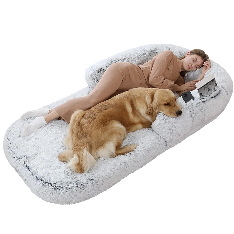 Human Dog Bed Adult Foldable Extra Large Dog Bed Size Adult Foam Washable Faux Fur Bean Bag Bed