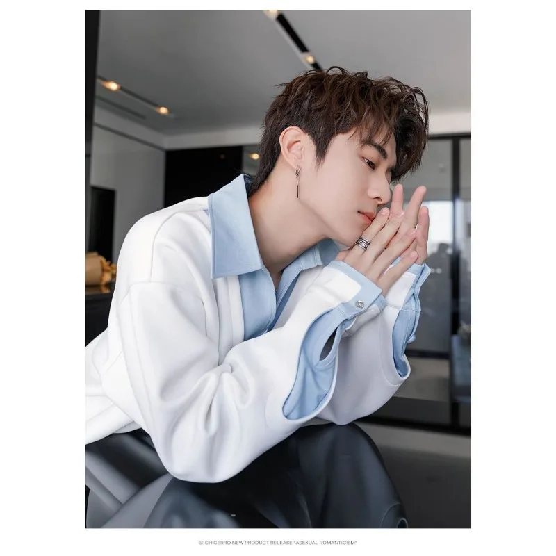 2025年春秋新作 メンズ長袖シャツ パーソナライズドデザイン スプライス加工 ファッションブランド 高級トップス