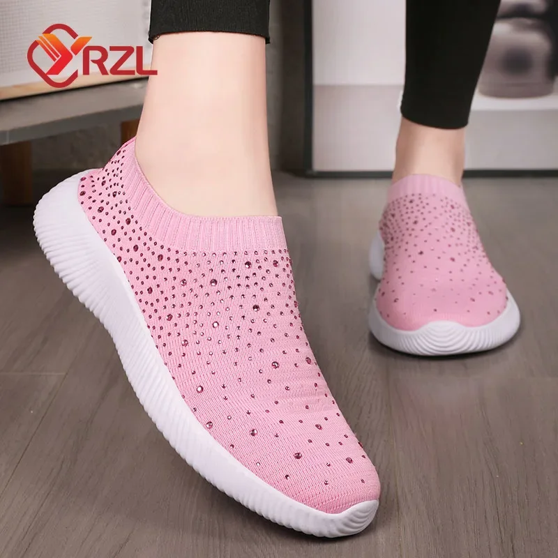 YRZL-zapatillas de deporte de malla transpirable para mujer, zapatos planos de fondo suave, cómodos, antideslizantes, informales, talla grande 43