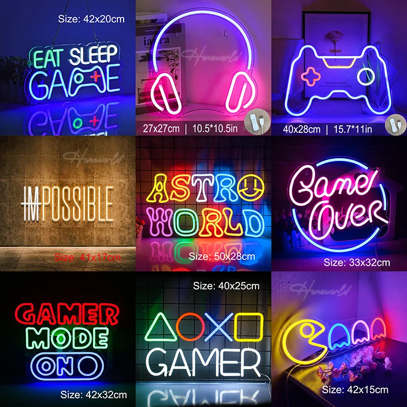 Game Room Neon Light Sign LED Lamp Game Console Zone Logo Nightlight USB Plug Bedroom Party Internet Cafe Playroom Gift