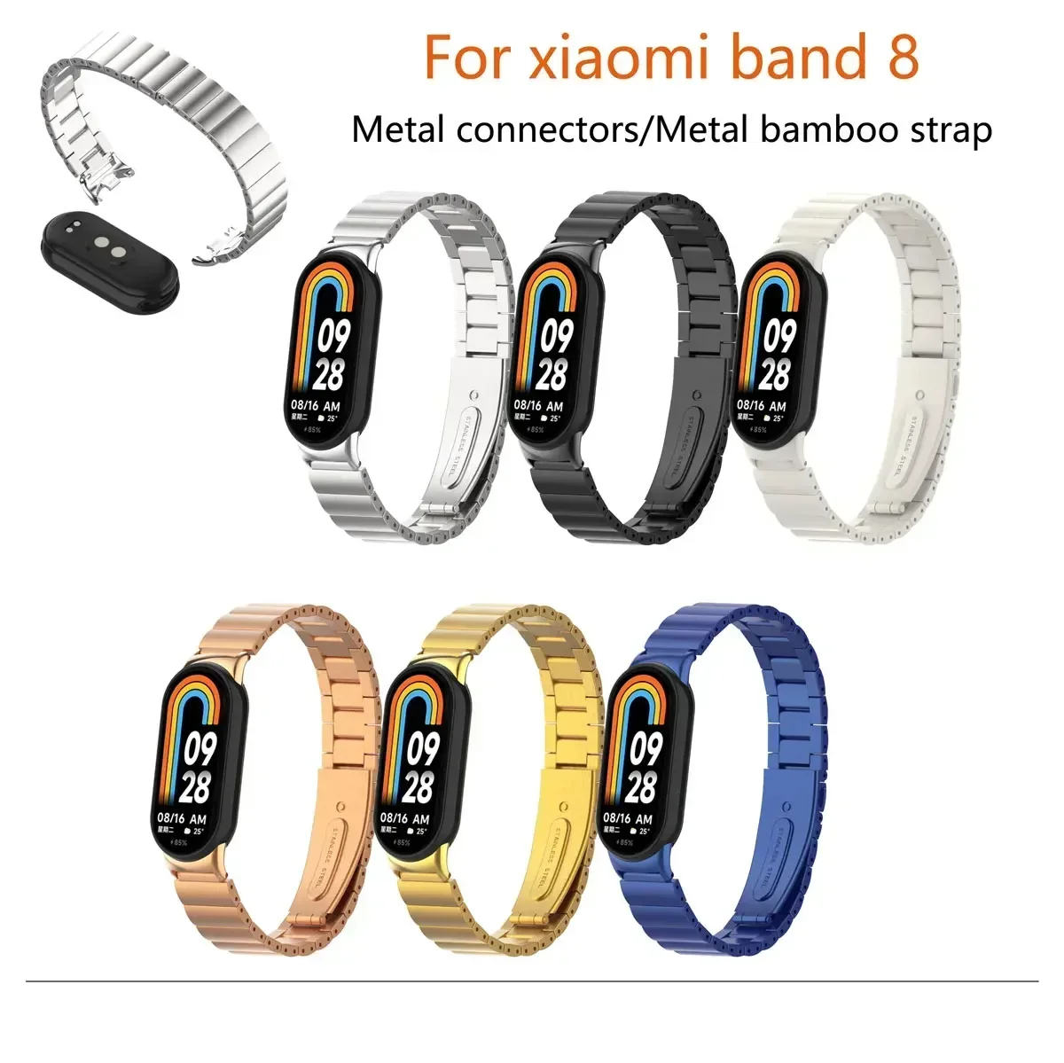 

Подходит для Xiaomi 9 8 band металлический бамбуковый ремешок металлический разъем для miband 8 9 band мужской или женский сменный ремешок