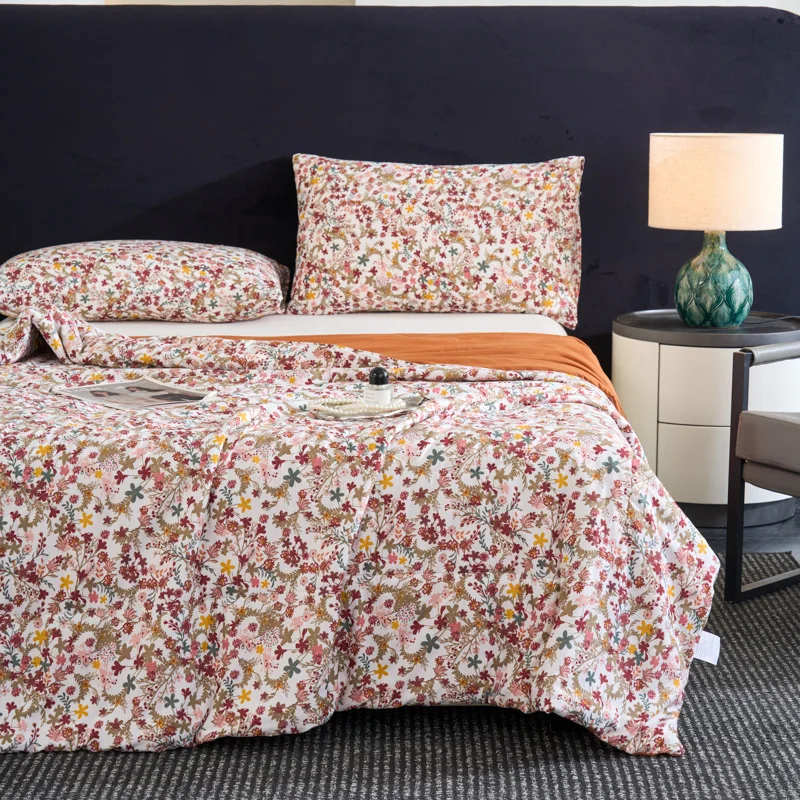 1pc，French retro flower small floral print summer cool quilt, AB version double-sided contrasting color air conditio