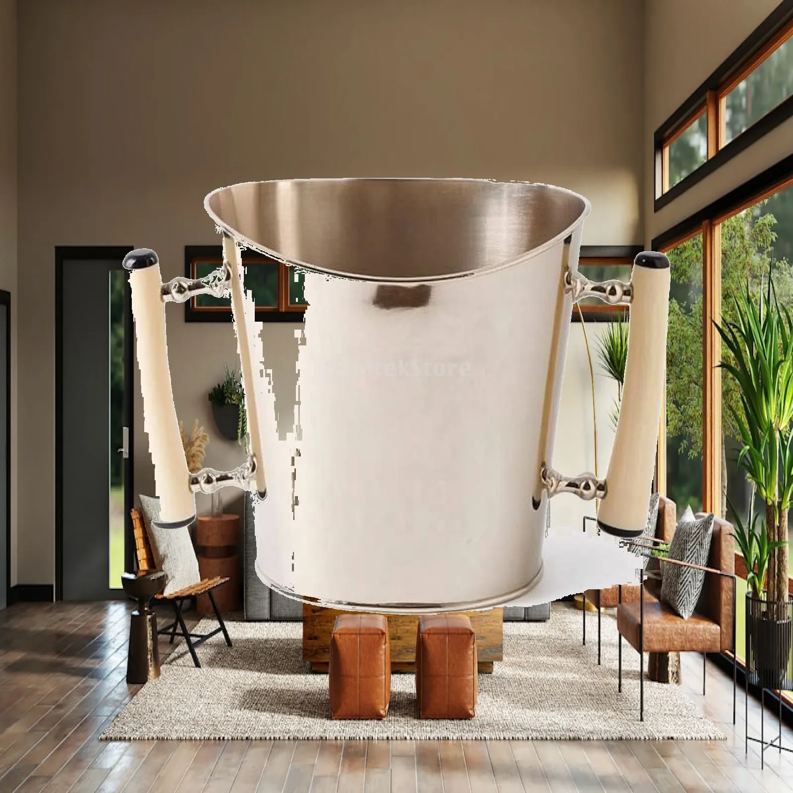 Bone Handle Barware Organizer Set Copper Accent Tools Ice Bucket with Lid Sleek Silver Design for Drink Service