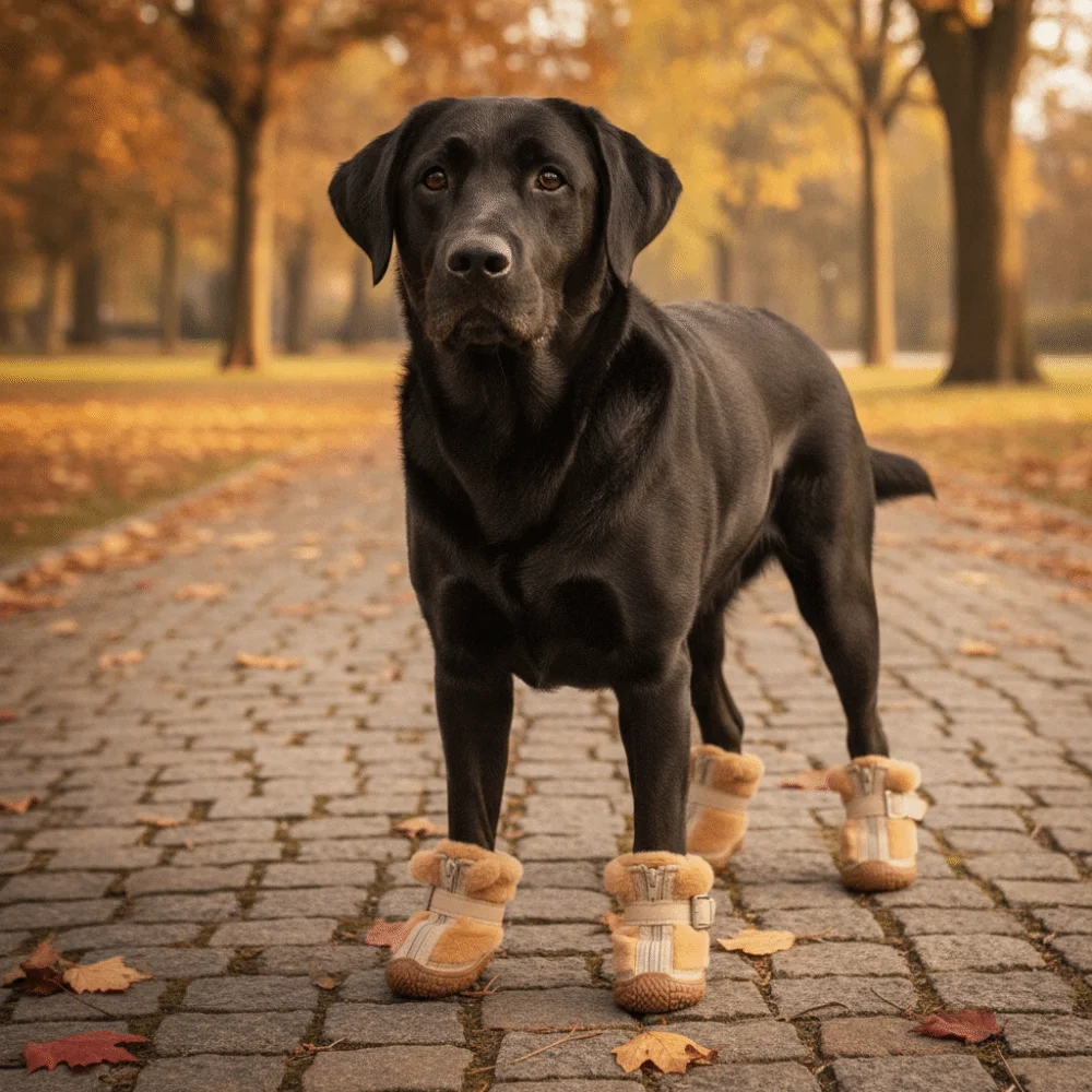 4 PCS/SET Plush Lined Winter Dog Snow Boots Comfortable Warm Anti-Slip Dog Shoes Thickened Soft Bottom Pet Paw Protection