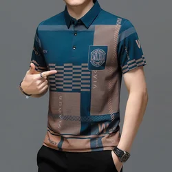 New Trend Men's Polo Shirt Business Casual 2024 Summer Short Sleeves Pattern Print Button T Shirt Loose Clothes Fashion Clothing