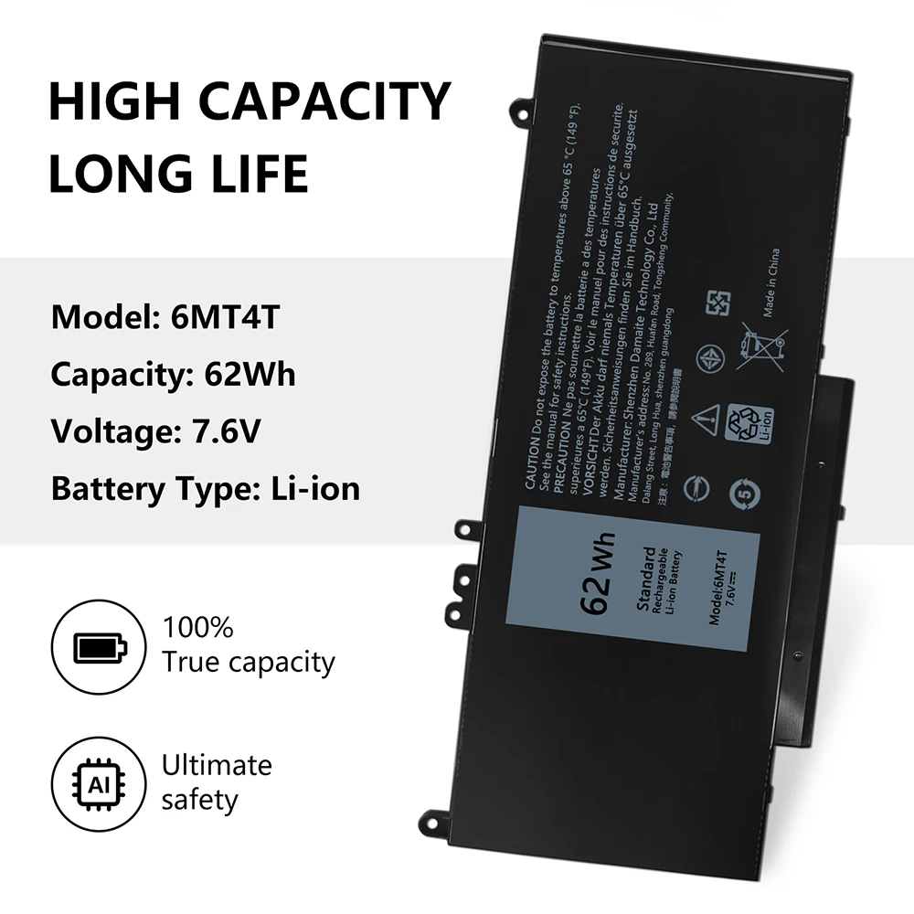 

62WH 6MT4T Аккумулятор для ноутбука Dell Latitude E5570 E5470 14 5470 15 5570 Точность 15 3510 M3510 7V69Y 79VRK G5M10 TXF9M 0TXF9M