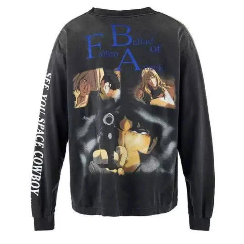 Washed Vintage Long Sleeve T-Shirt 2026 New Style Star Cowboy Collaborative Men Women Casual Breathable Cotton Phat Clothes