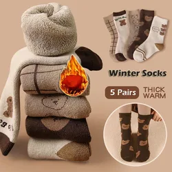 Baby Socks Winter Socks Thick Thermal Warm Socks Kids Cartoon Bear Cotton Socks For Boys Infant Snow Boot Calf Sock 5 Pairs