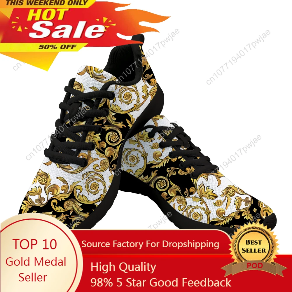 Nieuwe Herenschoenen Luxe Gouden Europese Bloemenprint Casual Dames Sneakers Merk Designer Veterschoenen Dropshipping