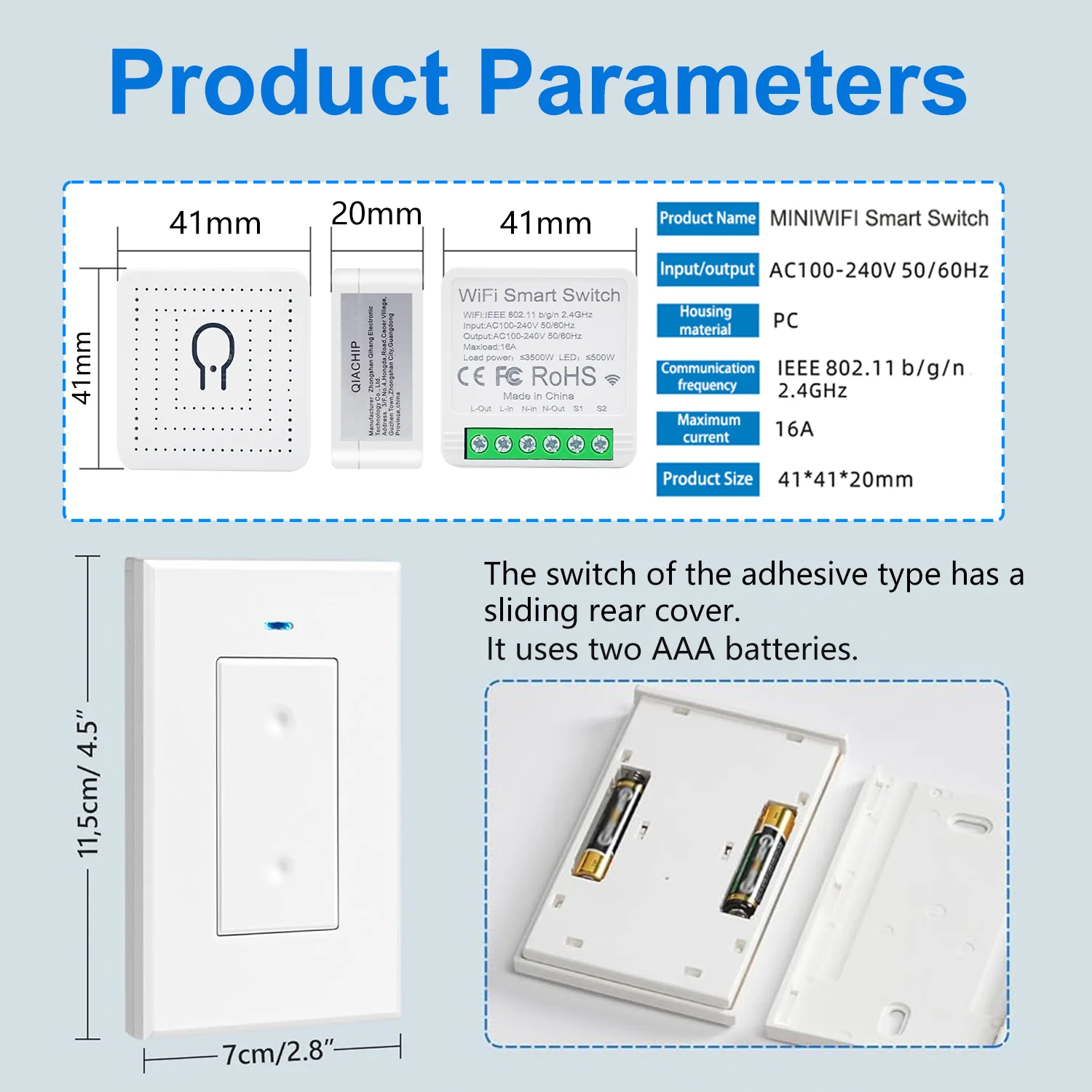 QIACHIP EWelink 16A WiFi Smart Switch Mini AC 110V 220V 240V Wireless Remote Control Switch Voice Control With Alexa Google Home