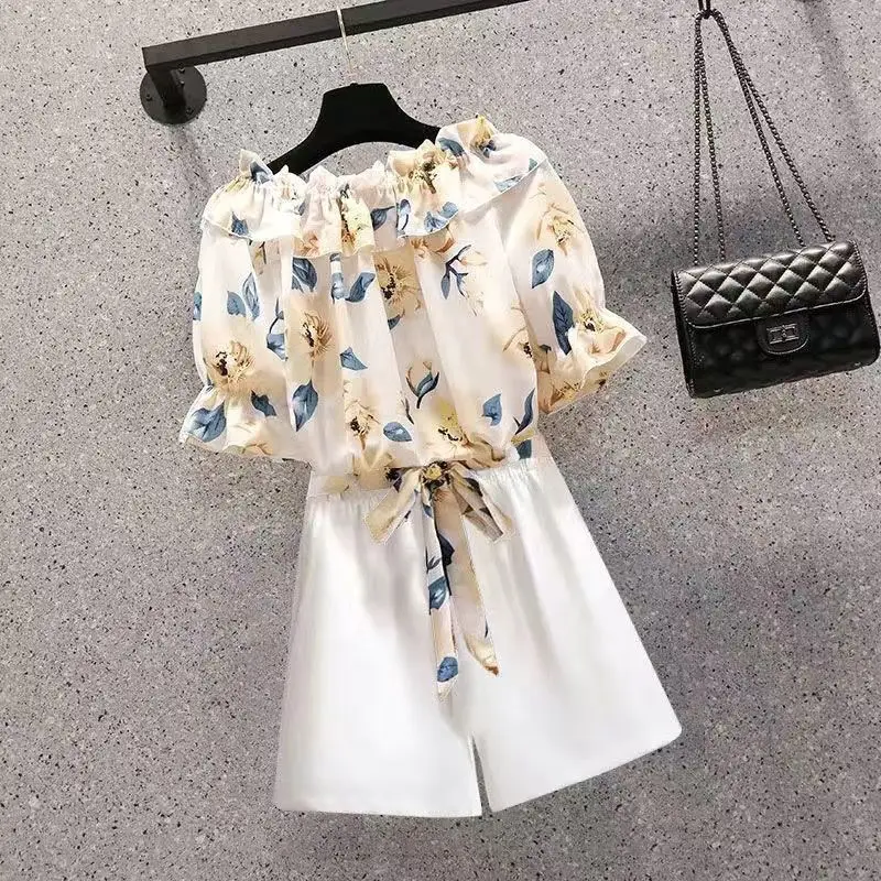 Elegant Printing Short Sleeve Shirt Tops Summer New Thin Pleated Loose All-match Fashion Blouse Vintage Office Women Clothing