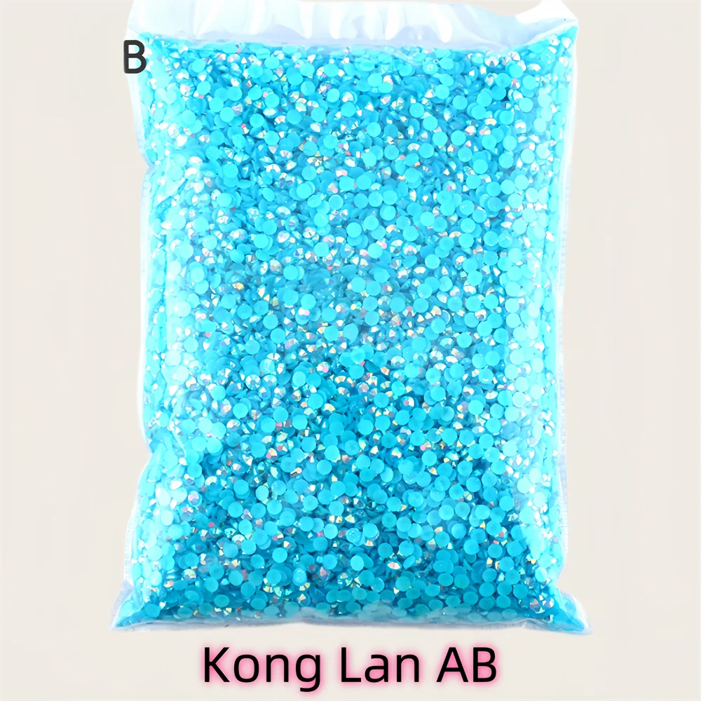 Jelly peacock blue 2mm-6mm Round Non Hotfix Glitter Bling transparent Flatback Rhinestones Glue On Beads Nailart Nail Gems Diy