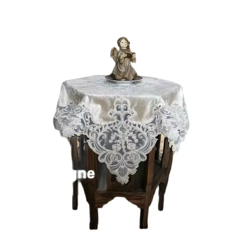 Luxury European Velvet Lace Embroidery Tablecloths Furniture Cover Cloth Balcony Coffee Round Table Mat Christmas Wedding Tapete
