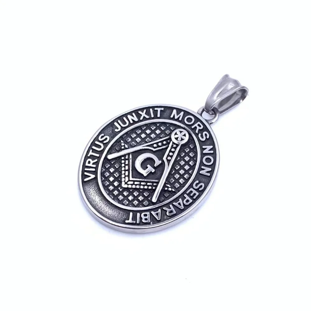 European and American Personality Punk Retro Trendy Men's Stainless Steel Front Freemason Back Eye Pendant Necklace