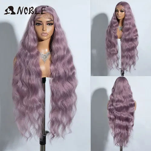 Imagen 2 del producto Peluca con malla frontal sintética Noble, peluca de encaje ondulada larga de 36 pulgadas para mujer, peluca con malla frontal, peluca de encaje sintético para Cosplay púrpura