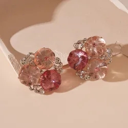 Sweet Crystal Flower Stud Earring for Women Girl Gradient Color Jelly Earring Exquisite Party Wedding Ear Jewelry Gifts