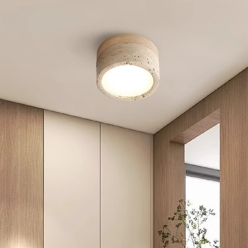 Japanese Wabi Sabi Yellow Travertine LED Ceiling Light Cave Stone Ceiling Lamp Corridor Aisle Balcony Bedroom Home Deco Lighting