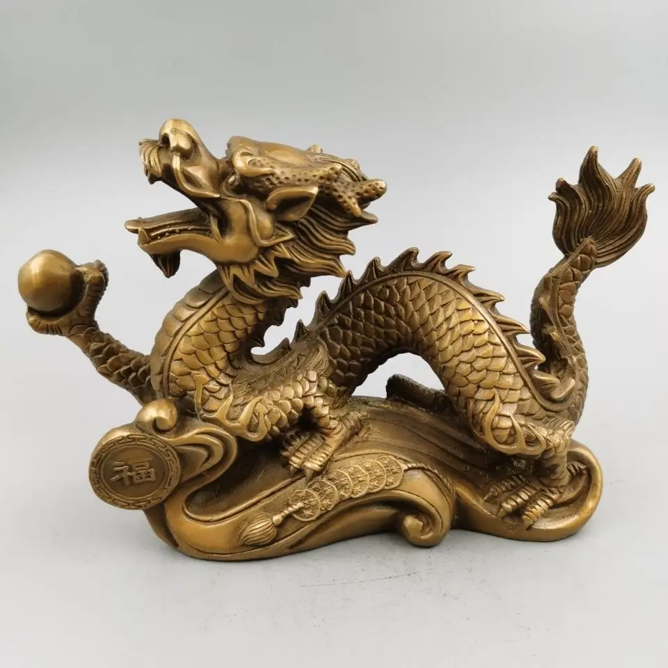 Copper Lucky holding ball dragon Statue animal dragon Statue Office Home Decor Gift for Desk Ornament