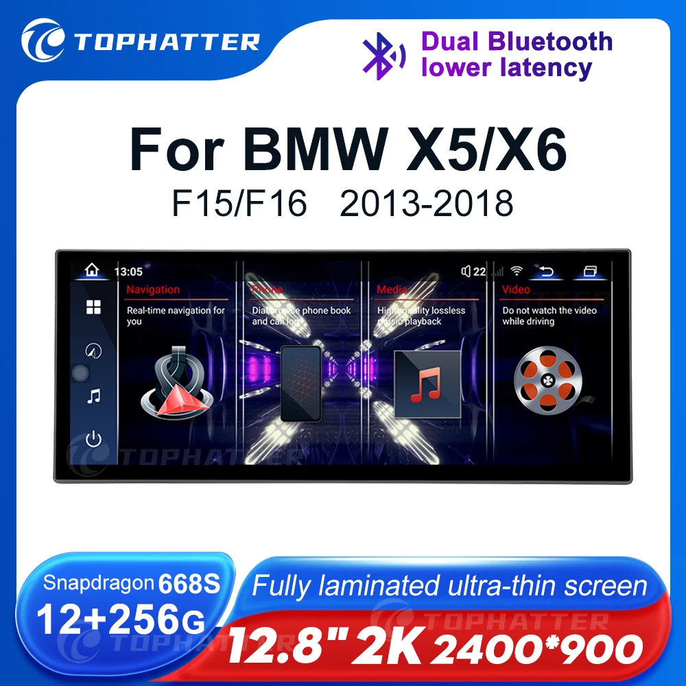 

12.8 2K Car Radio For BMW X5 F15 X6 F16 Screen CarPlay Android Auto Multimedia Player Navi Display Head Unit 360 3D Cam audio HD