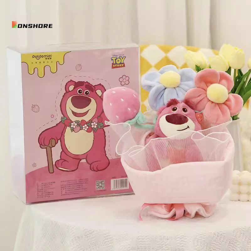 

32cm Disney Flower Bouquet Plush Doll Lotso Winnie Anime Figures Birthday Stuff Toys Model Doll Children Toys Christmas Gifts