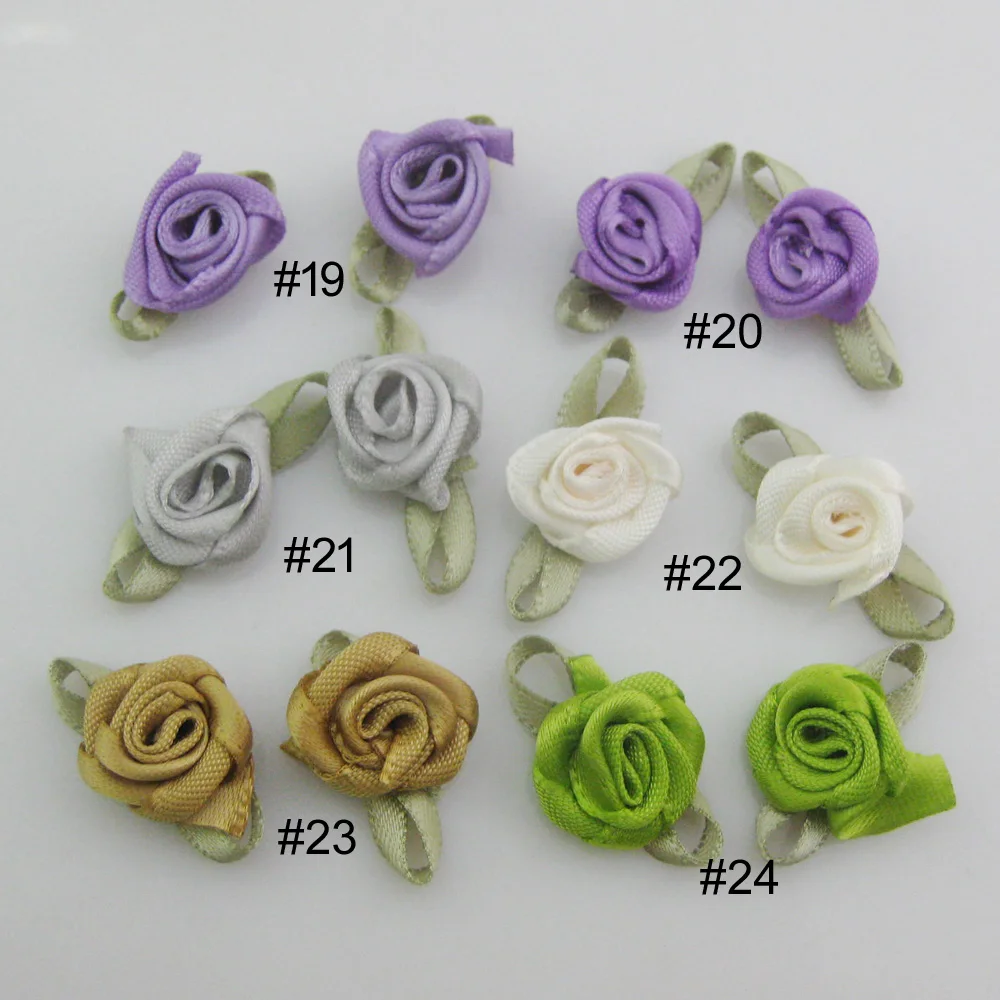 30 Colors For Choice 50Pcs Fashion Ribbon Rose Rosettes with Leaf Fabric Flowers Accessories DIY Crafts Sewing Supplies