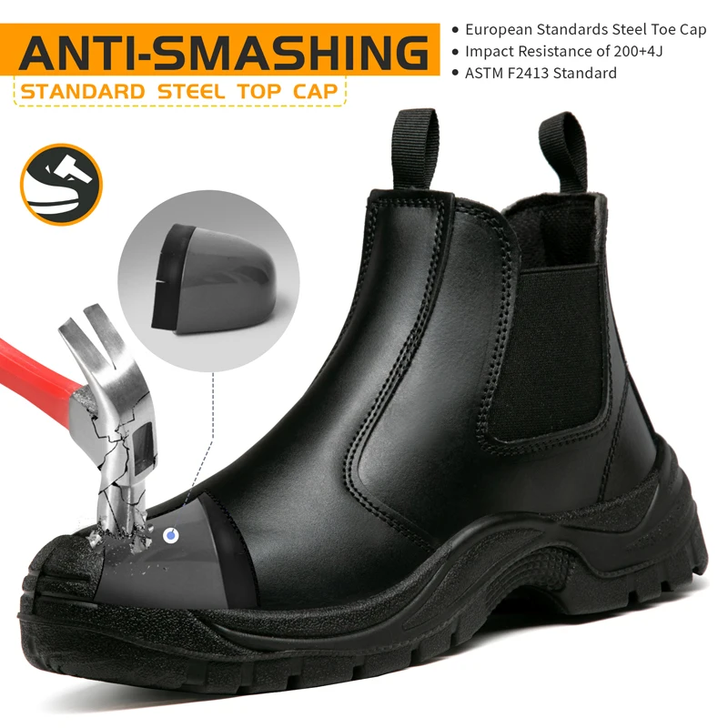 Waterproof Work Boots Safety Shoes Men Wear Resistant Non-slip Leather Boots Protection Shoes Puncture-Proof Indestructible Shoe