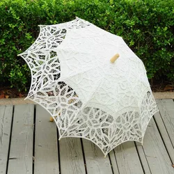 Guarda-chuva branco do laço do vintage para a dama de honra, acessórios da decoração do casamento, para o partido do chá