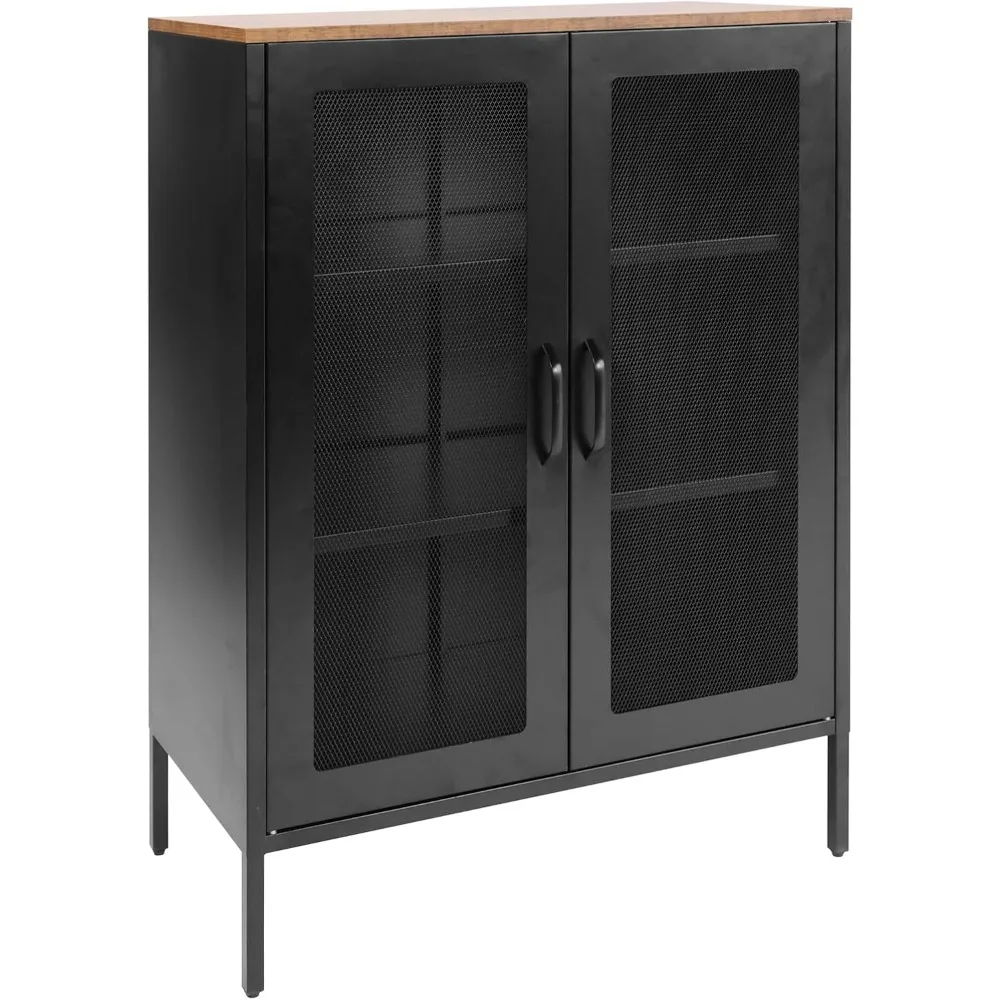 

Metal Storage Cabinet with Mesh Doors and Adjustable Shelves, Free Standing Sideboard Buffet Cabinet for Kitchen, Living Room,
