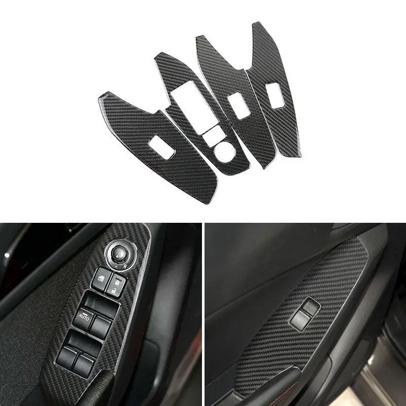 For Mazda 3 Axela 2014 2015 2016 2017 2018 2019 Car Interior Window Lift Control Panel Trim Frame Carbon Fiber Cover Sticker