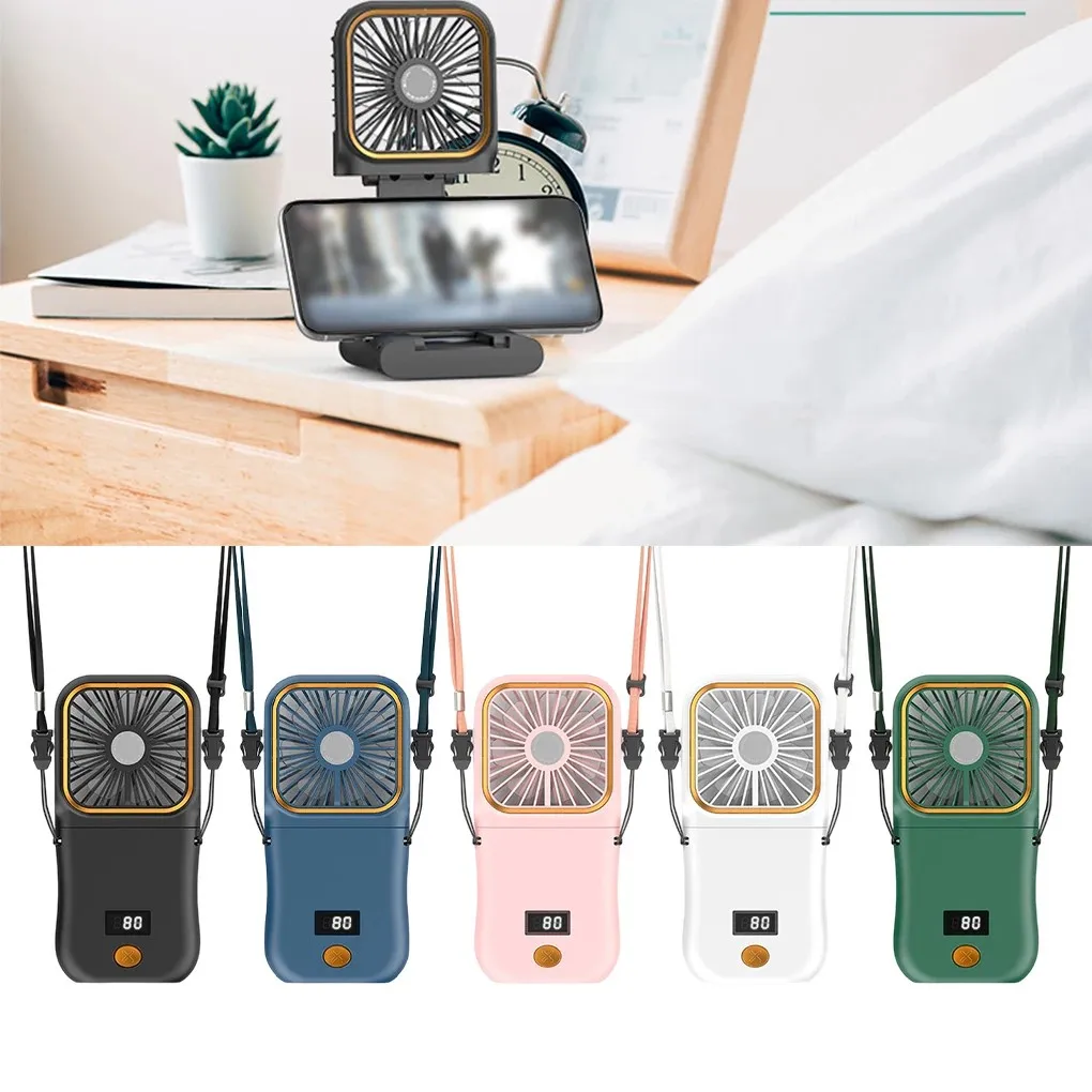 Hanging Neck Fans Mini Portable Folding USB Charging 3000mAh Power Bank Portable Handheld Desktop Multi Function Fan