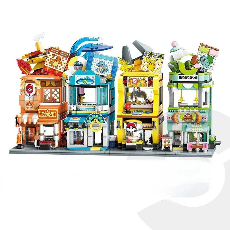 Pokemon Series Building Ornaments Blocks Sets Keeppley Pikachu Pokemon Street View Bricks City Building Toys Gifts Kids