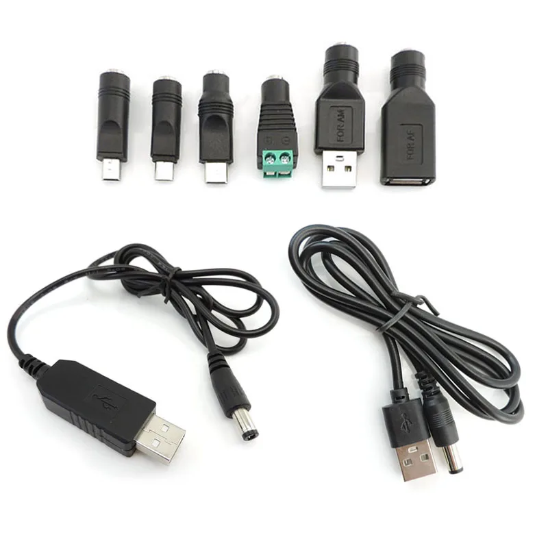 USB 5V to 9V 12V 12.6V 8.4V Boost Line Power to DC 5.5x2.1mm Male Mini 5pin Type C Step UP Module Connector Cable Converter K5