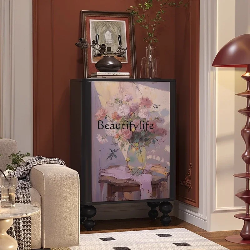 

ls 42Light French flower oil painting entrance cabinet living room wall locker
