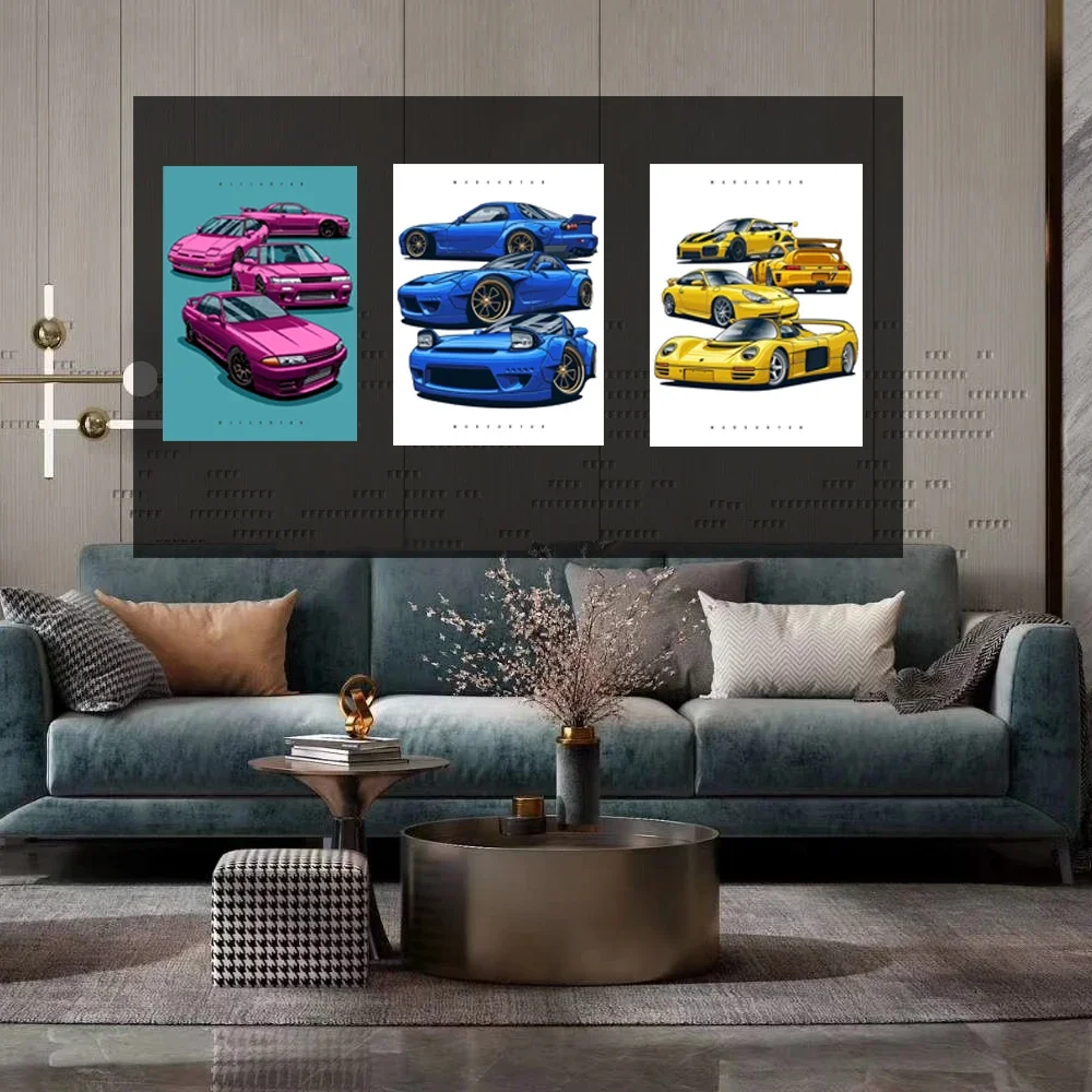 Jdms Car Tapestry Racing Game Neon Sport Skyline Sunset Tapestry Wall Decorative Living Room Or Garage Flag Ornament