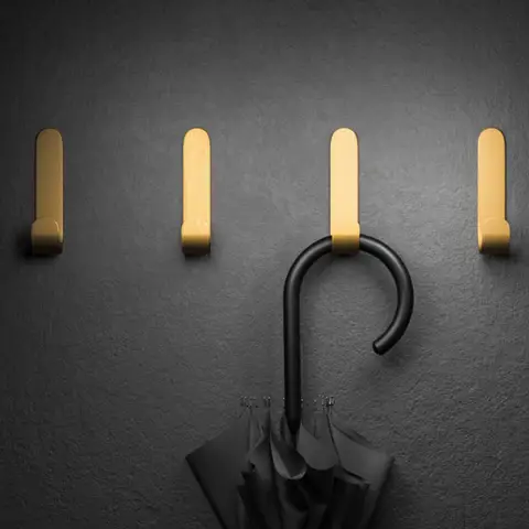 Gancho de pared de latón adhesivo, colgador de toallas en forma de J dorado, gancho para ropa para cocina y baño