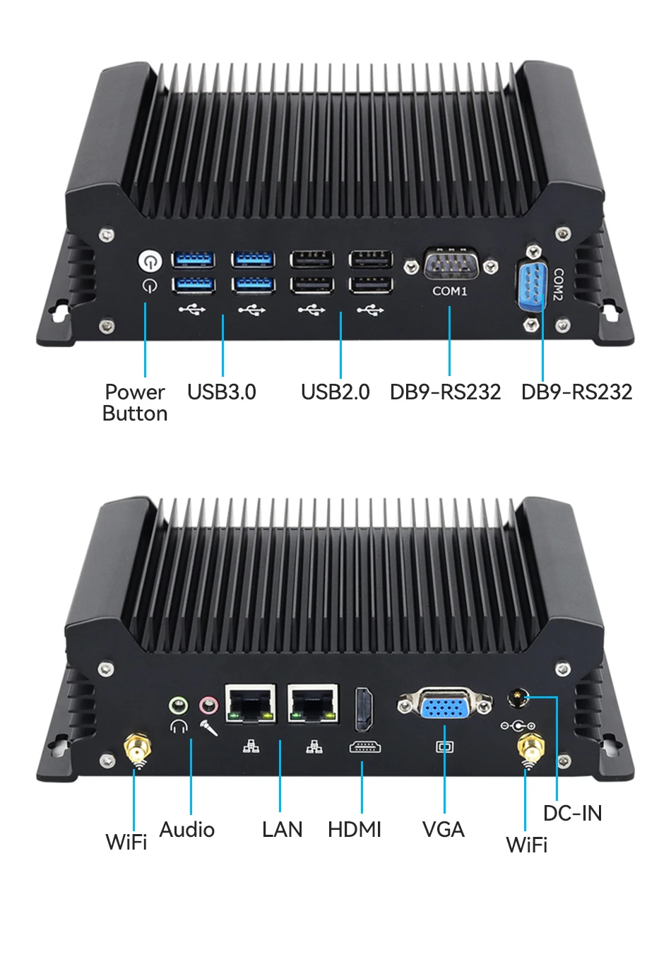 Imagem -02 - Fanless Industrial Mini pc Intel Core I710610u 2x Gigabit Lan 2x com Rs232 8x Suporte Usb Wifi 4g Lte Windows Linux